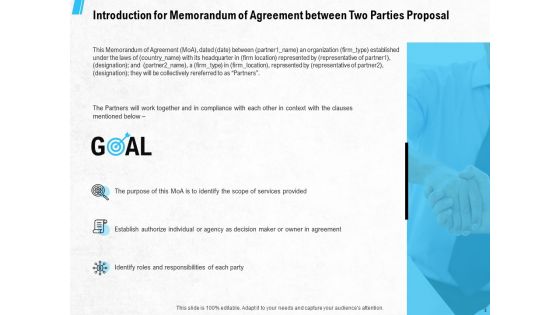 Memorandum Of Agreement Between Two Parties Proposal Ppt PowerPoint Presentation Complete Deck With Slides