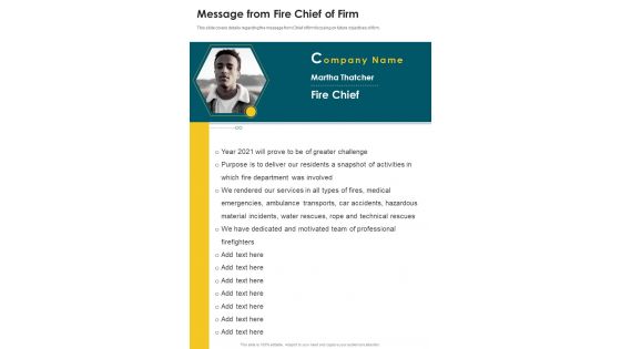 Message From Fire Chief Of Firm One Pager Documents Message From Fire Chief Of Firm One Pager Documents