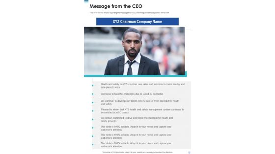 Message From The CEO Template 243 One Pager Documents
