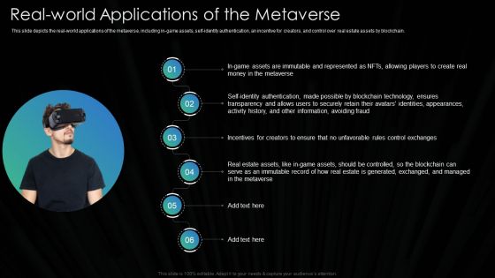 Metaverse Technology IT Real World Applications Of The Metaverse Ppt Show Layout Ideas PDF