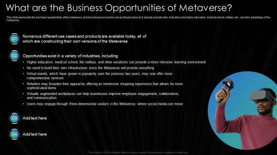 Metaverse Technology IT What Are The Business Opportunities Of Metaverse Ppt Ideas Slides PDF