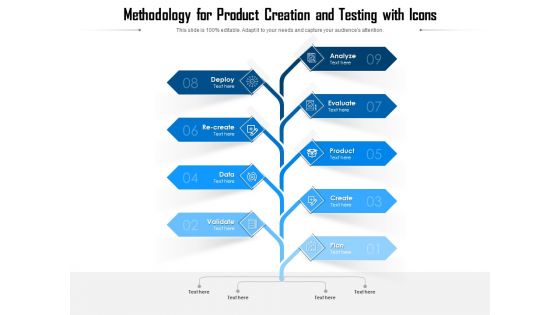 Methodology For Product Creation And Testing With Icons Ppt PowerPoint Presentation File Graphic Images PDF