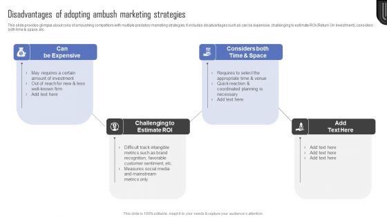 Methods For Implementing Ambush Advertising Campaigns Disadvantages Of Adopting Ambush Marketing Strategies Graphics PDF Methods For Implementing Ambush Advertising Campaigns Disadvantages Of Adopting Ambush Marketing Strategies Graphics PDF