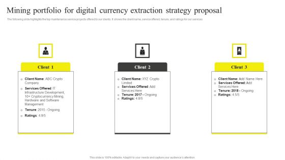 Mining Portfolio For Digital Currency Extraction Strategy Proposal Clipart PDF