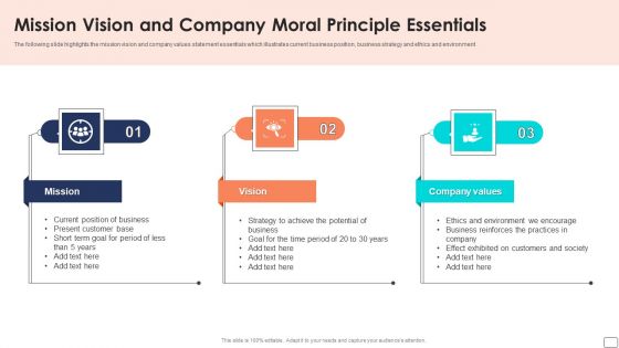Mission Vision And Company Moral Principle Essentials Ppt Icon Inspiration PDF Mission Vision And Company Moral Principle Essentials Ppt Icon Inspiration PDF