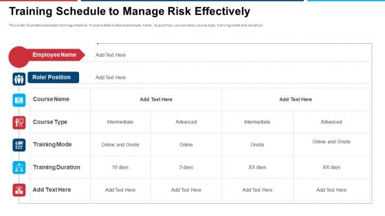 Mitigation Strategies For Operational Threat Training Schedule To Manage Risk Effectively Ppt Infographic Template Vector PDF