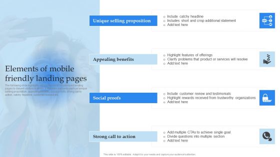 Mobile Promotion Strategic Guide For Micro Businesses Elements Of Mobile Friendly Landing Pages Professional PDF