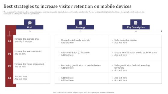 Mobile Search Engine Optimization Plan Best Strategies To Increase Visitor Retention On Mobile Devices Portrait PDF