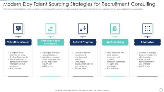 Modern Day Talent Sourcing Strategies For Recruitment Consulting Infographics PDF