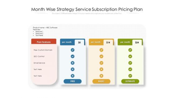 Month Wise Strategy Service Subscription Pricing Plan Ppt PowerPoint Presentation Styles Layout PDF