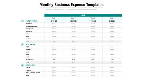 Monthly Business Expense Templates Ppt PowerPoint Presentation Outline Design Inspiration