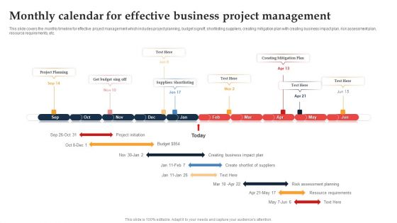 Monthly Calendar For Effective Business Project Management Ppt Pictures Demonstration PDF