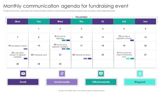 Monthly Communication Agenda For Fundraising Event Themes PDF