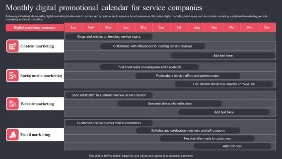 Monthly Digital Promotional Calendar For Service Companies Portrait PDF