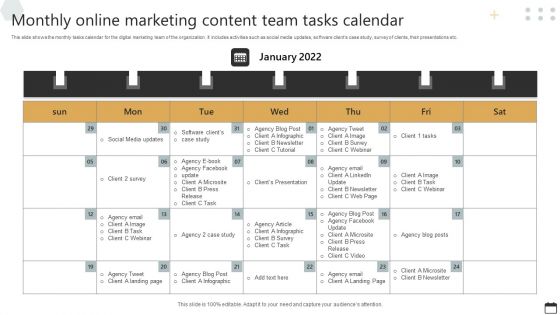 Monthly Online Marketing Content Team Tasks Calendar Topics PDF