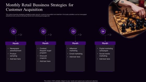 Monthly Retail Bussiness Strategies For Customer Acquisition Structure PDF