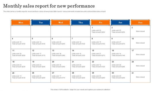 Monthly Sales Report For New Performance Ideas PDF