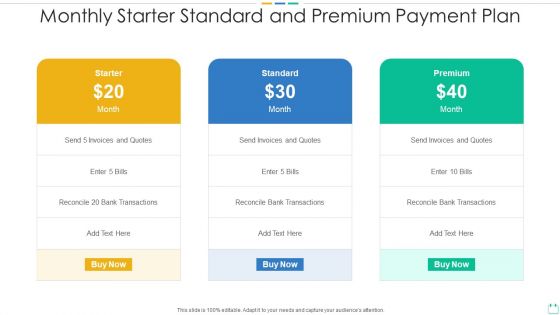 Monthly Starter Standard And Premium Payment Plan Background PDF