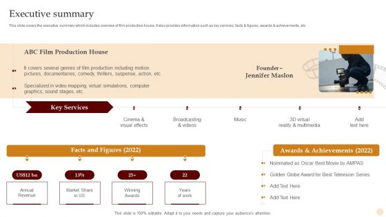 Motion Pictures Production Company Profile Executive Summary Ppt Inspiration Vector PDF Motion Pictures Production Company Profile Executive Summary Ppt Inspiration Vector PDF