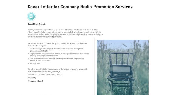 Music Promotion Consultation Cover Letter For Company Radio Promotion Services Background PDF
