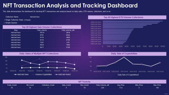 NFT Transaction Analysis And Tracking Dashboard Ppt Icon File Formats PDF