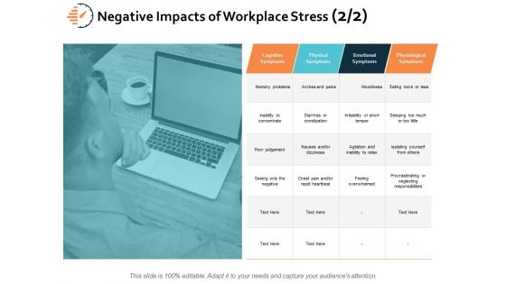 Negative Impacts Of Workplace Stress Business Ppt PowerPoint Presentation Infographic Template Vector