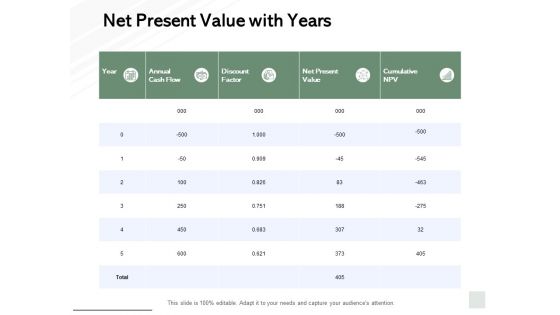 Net Present Value With Years Ppt PowerPoint Presentation Icon Design Ideas