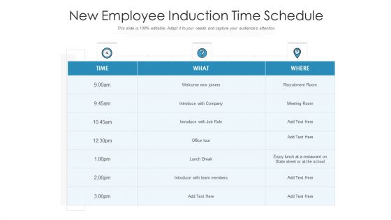 New Employee Induction Time Schedule Ppt Icon Layouts PDF New Employee Induction Time Schedule Ppt Icon Layouts PDF