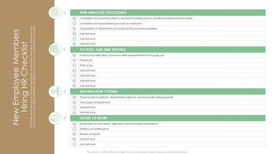 New Employee Members Hiring HR Checklist Template PDF