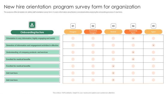 New Hire Orientation Program Survey Form For Organization Brochure PDF