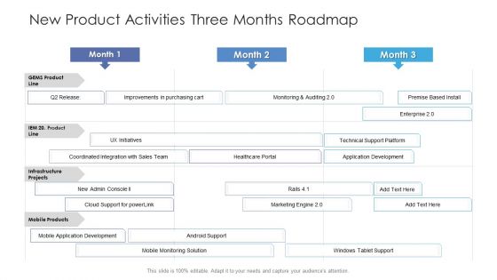 New Product Activities Three Months Roadmap Sample
