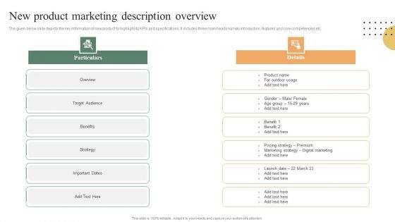 New Product Marketing Description Overview Ppt PowerPoint Presentation File Inspiration PDF New Product Marketing Description Overview Ppt PowerPoint Presentation File Inspiration PDF