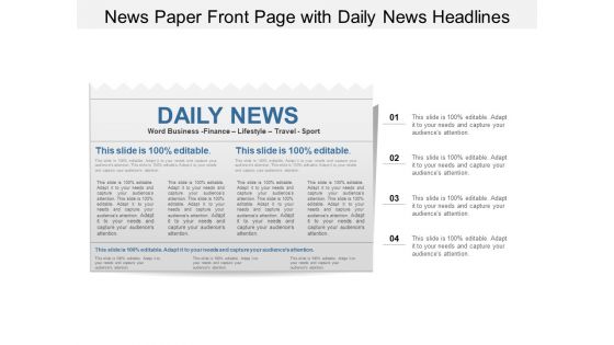 News Paper Front Page With Daily News Headlines Ppt PowerPoint Presentation Show Background