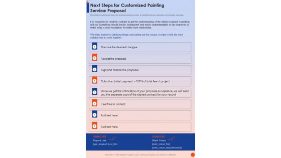 Next Steps For Customized Painting Service Proposal One Pager Sample Example Document