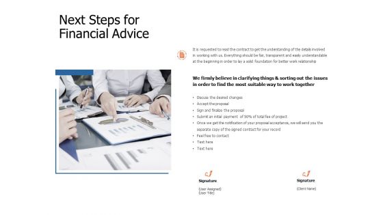 Next Steps For Financial Advice Ppt Powerpoint Presentation Visual Aids Backgrounds