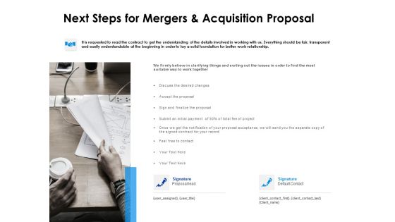 Next Steps For Mergers And Acquisition Proposal Ppt PowerPoint Presentation Inspiration Demonstration