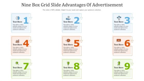 Nine Box Grid Slide Advantages Of Advertisement Ppt PowerPoint Presentation File Guide PDF