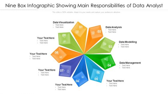 Nine Box Infographic Showing Main Responsibilities Of Data Analyst Ppt PowerPoint Presentation Gallery Ideas PDF