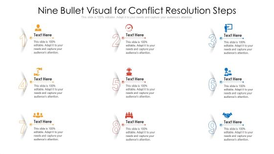 Nine Bullet Visual For Conflict Resolution Steps Ppt PowerPoint Presentation Ideas Smartart PDF