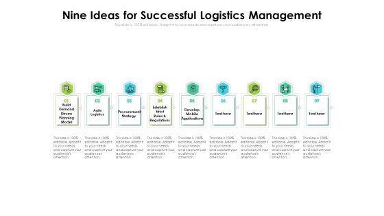 Nine Ideas For Successful Logistics Management Ppt PowerPoint Presentation Summary Inspiration PDF Nine Ideas For Successful Logistics Management Ppt PowerPoint Presentation Summary Inspiration PDF