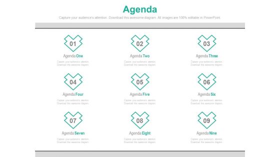 Nine Points For Implementation Of Agenda Powerpoint Slides