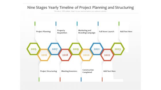 Nine Stages Yearly Timeline Of Project Planning And Structuring Ppt PowerPoint Presentation File Brochure PDF