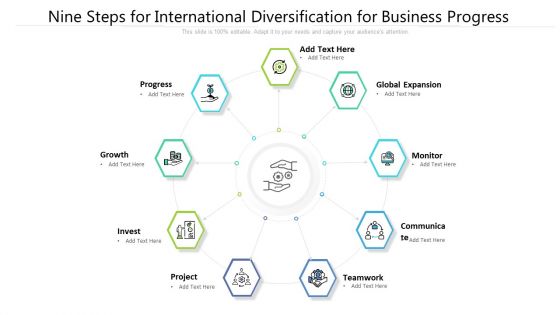 Nine Steps For International Diversification For Business Progress Ppt Powerpoint Presentation File Ideas PDF
