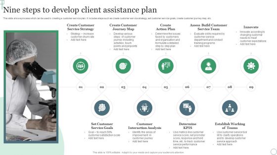 Nine Steps To Develop Client Assistance Plan Ppt PowerPoint Presentation File Pictures PDF