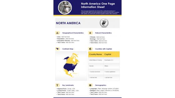 North America One Page Information Sheet PDF Document PPT Template