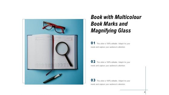 Notebook With Bookmarklet Magnifying Glass Book Ppt PowerPoint Presentation Complete Deck
