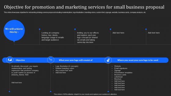 Objective For Promotion And Marketing Services For Small Business Proposal Topics PDF Objective For Promotion And Marketing Services For Small Business Proposal Topics PDF