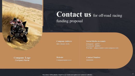 Off Road Racing Funding Proposal Ppt PowerPoint Presentation Complete Deck With Slides
