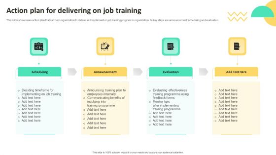 On Job Staff Training Program For Skills Advancement Action Plan For Delivering On Job Training Template PDF