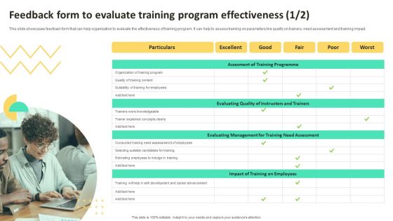 On Job Staff Training Program For Skills Advancement Feedback Form To Evaluate Training Information PDF